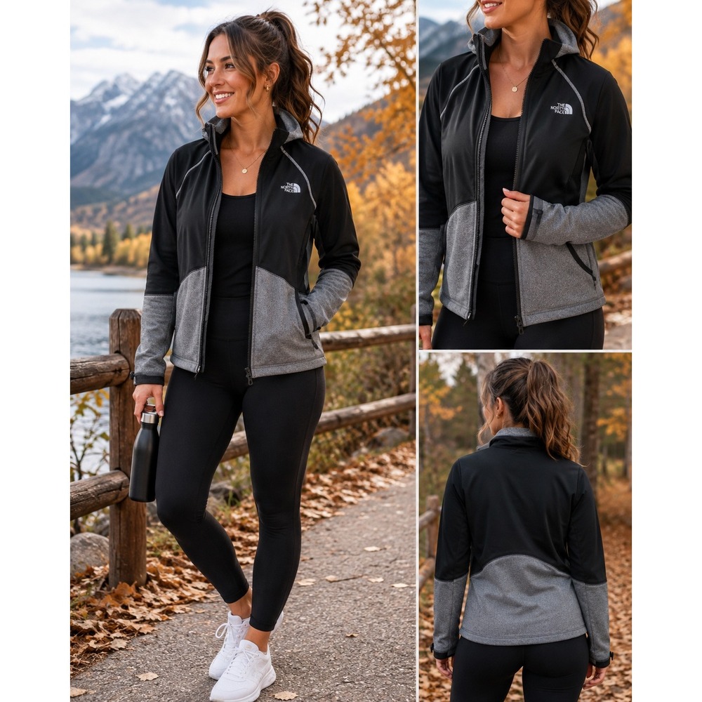 The North Face Womens Small Black Grey Colorblock Full Zip Track Jacket Sport